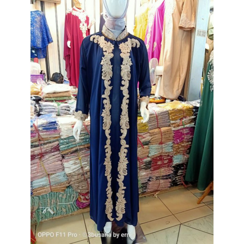 FASHION MUSLIM | GAMIS KAFTAN NABILA MEWAH WARNA NAVY BEST SELLER