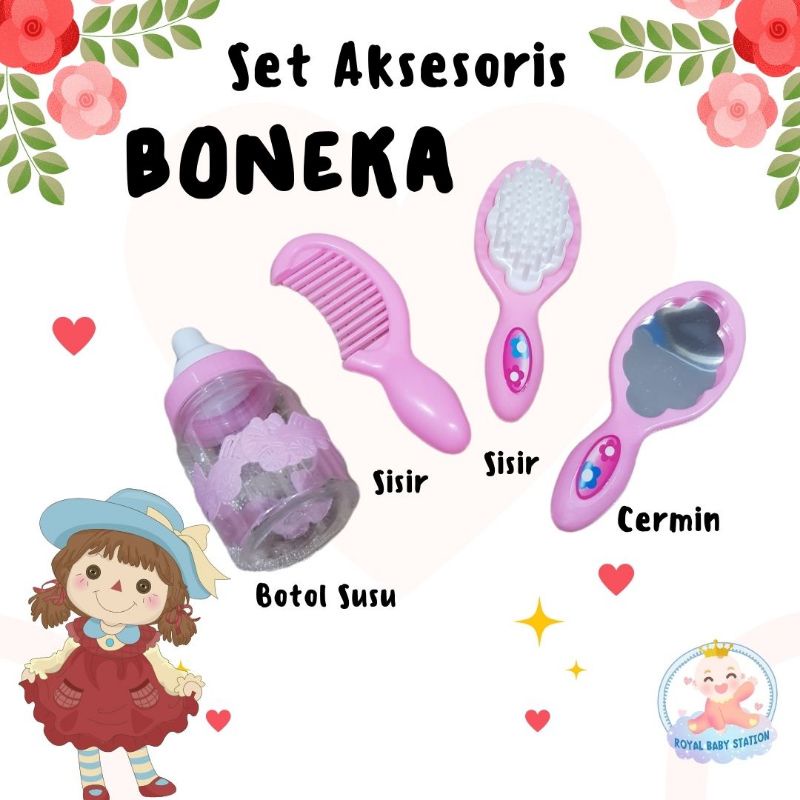 Promo 4in1 Set Aksesoris Botol Susu Sisir Cermin Boneka Reborn