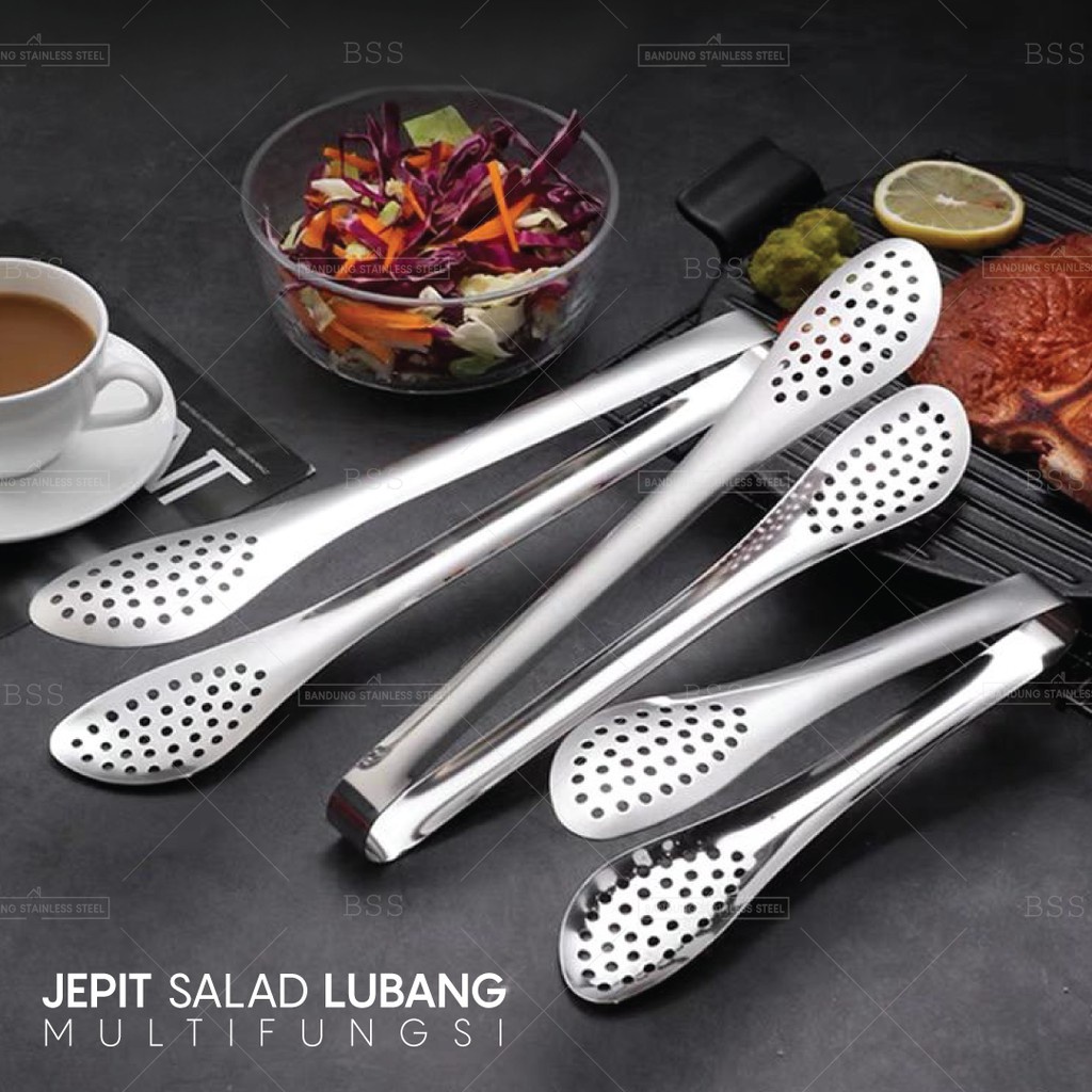 Jepitan Stainless Lubang Capit Salad Sayur Makanan Daging Tebal 9inch 12inch 14inch Multifungsi