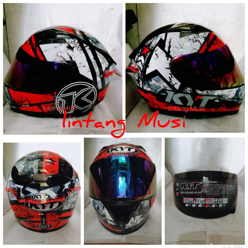 KYT R10#3 RED/BLACK/WHITE PAKET GANTENG