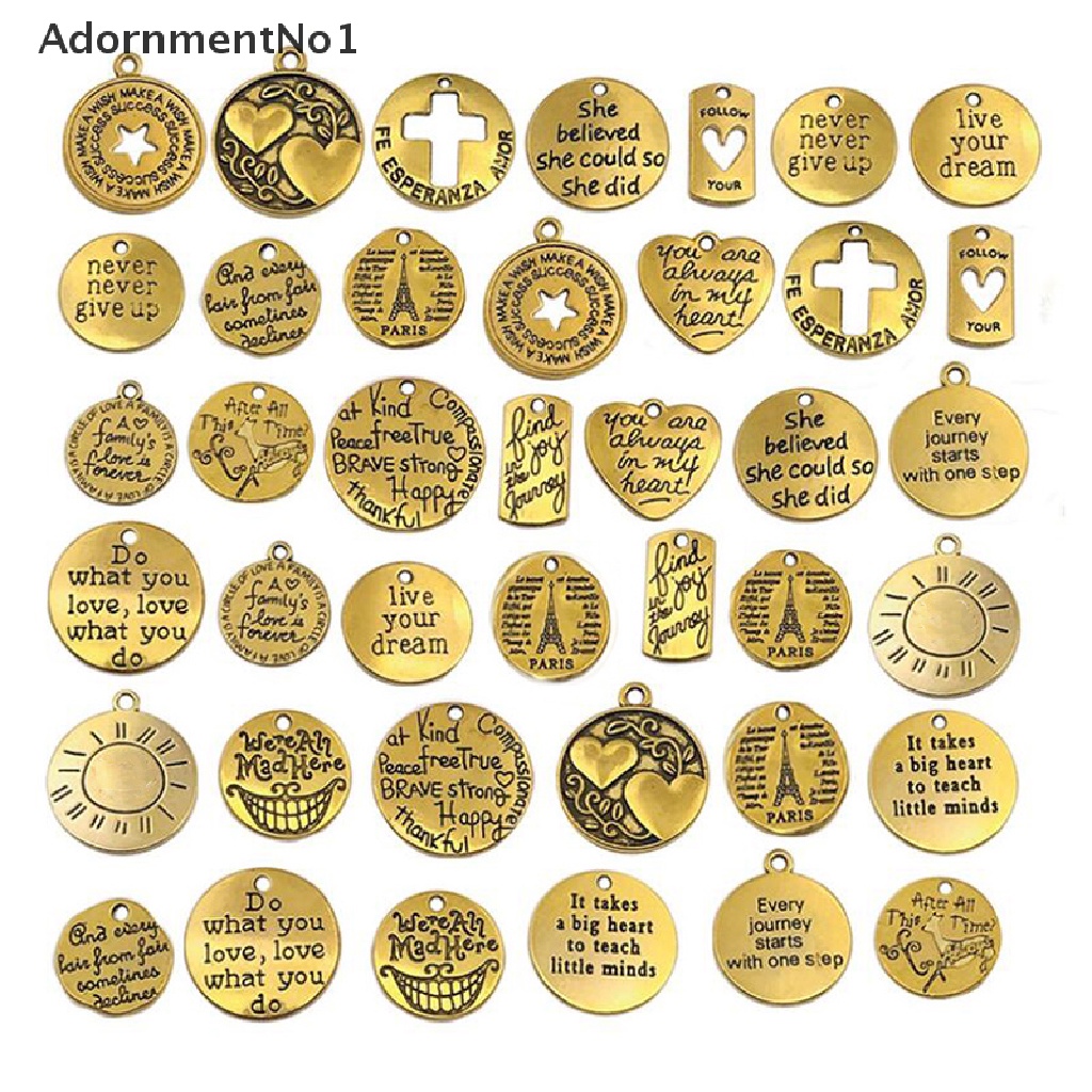 (AdornmentNo1) 20pcs / Set Liontin Motif Tulisan Inspirasi Untuk Aksesoris Perhiasan DIY