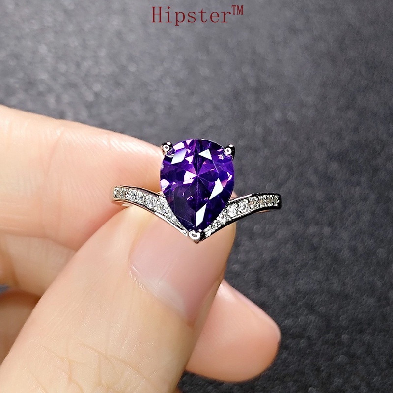 New Best-Selling Hot-Selling Inlaid Amethyst Drop-Shaped Adjustable Ring