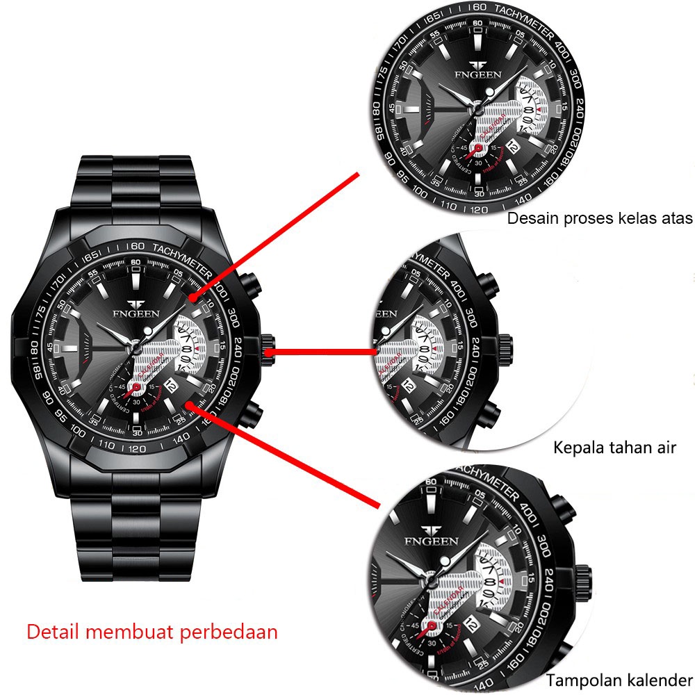 FNGEEN S001 Jam Tangan Pria Luxury Stainless Steel Quartz Original Tahan Air Watch + Kotak Gratis Image 7