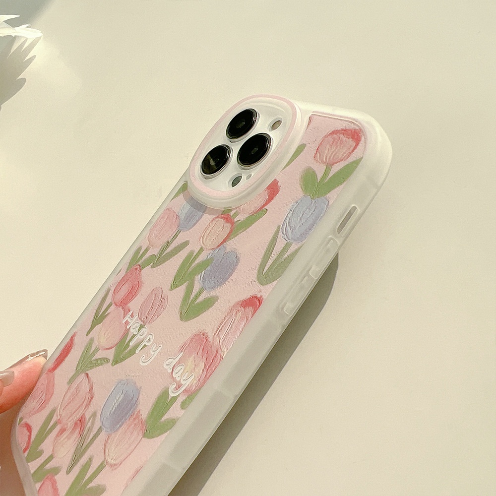 Case Silikon Semi Transparan Motif Bunga Tulip Pink Untuk Iphone 11 8 7 Plus SE2 XS XR 12 13 Mini PRO MAX