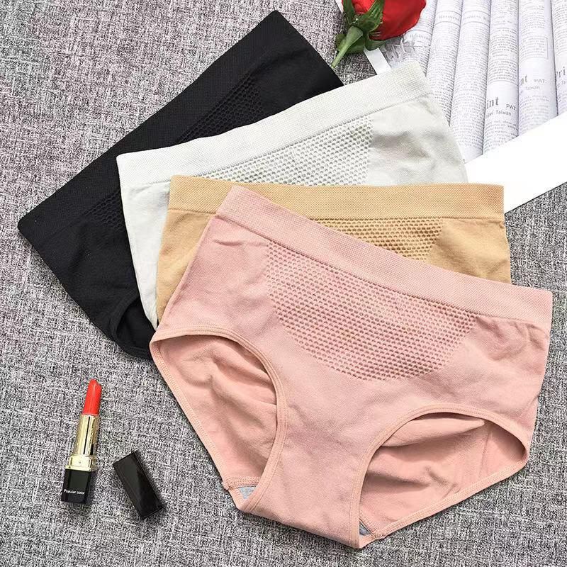 Celana Dalam 1/2 Pinggang Briefs Elastis Seamless Mid Waist Bahan Nilon + Katun untuk Wanita