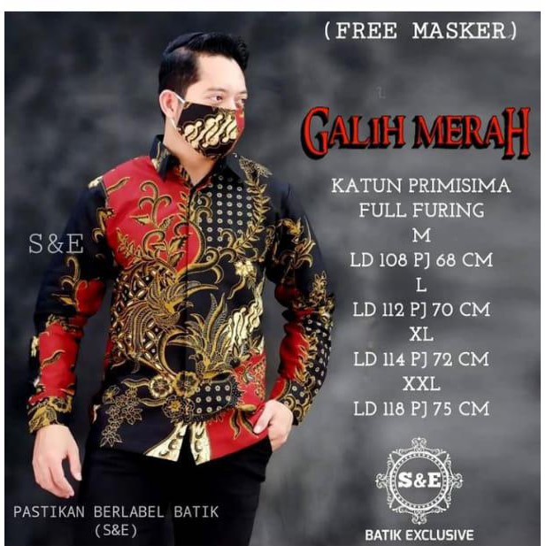 GALING MERAH BAJU kemeja batik pria lengan panjang terbaru ORIGINAL  PENDEK modern PREMIUM