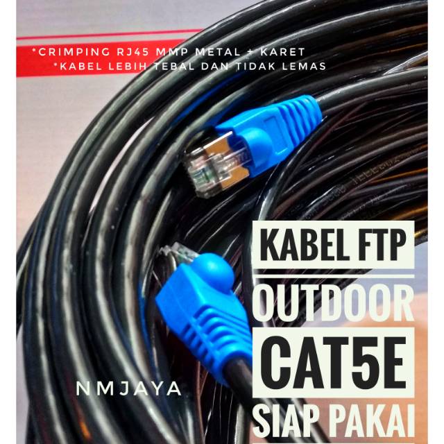 Kabel Lan Outdoor 30 Meter FTP CAT5e Siap Pakai sudah dicrimping rj45 besi dan plugbooth Vascolink Hitam