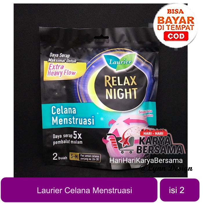 Laurier Relax Night Celana Menstruasi Pembalut Wanita Size M-XL 2 Buah_Cerianti