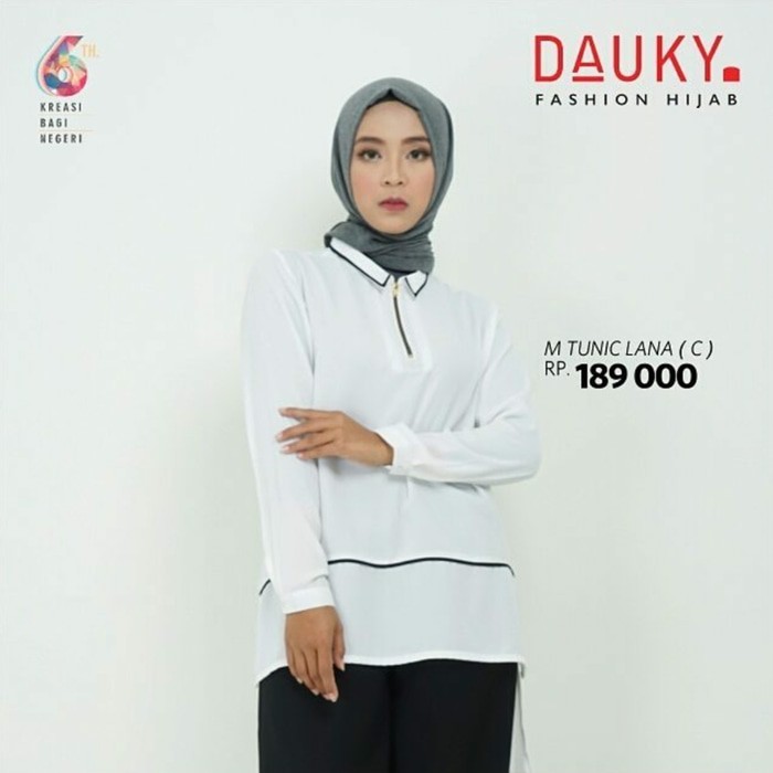 S Tunic LANA by DAUKY FASHION / Tunik Blouse Wanita Chiffon Creppe Putih Polos