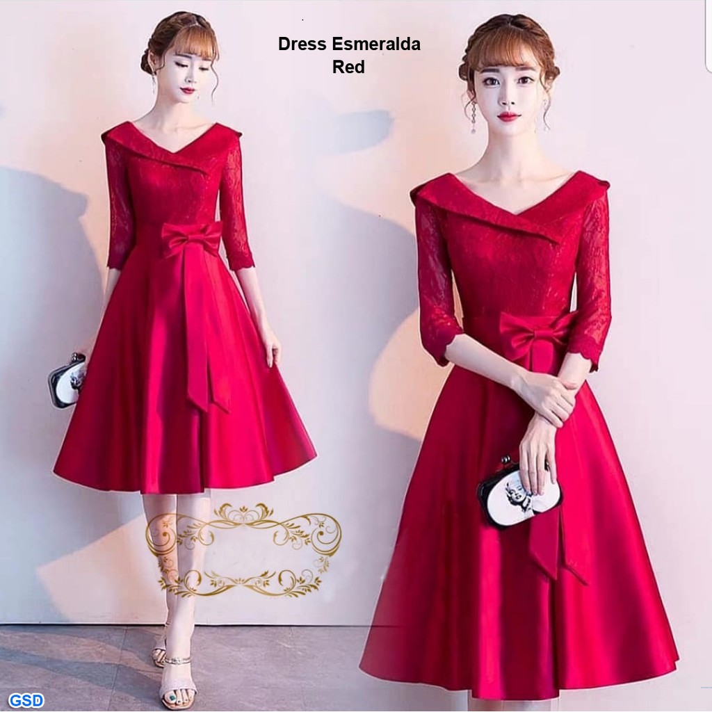 Dress esmeralda/midi dress wanita brokat kombi baletoli/casual dress sabrina model terbaru