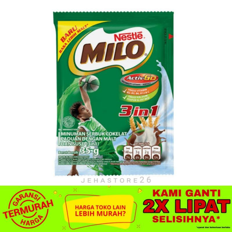 

[ SUSU BUBUK ] Nestle Milo Coklat Activ Go 3in1 Sachet 35gr - 1 Renceng isi 10pcs