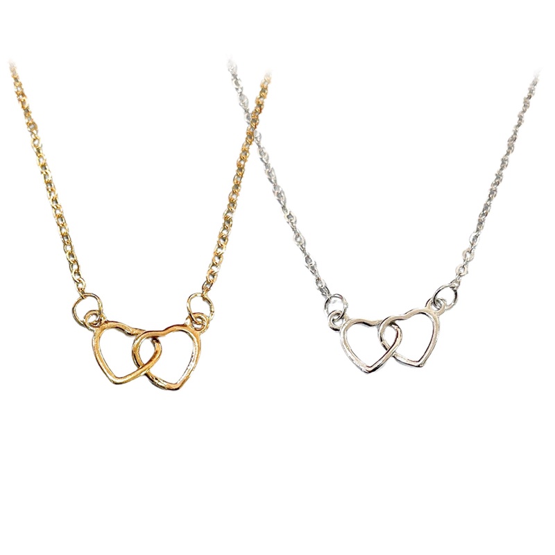 Kalung Rantai Klavikula Bahan 925 Sterling Silver Bentuk Hati Ganda Aksen Zirkon Untuk Wanita