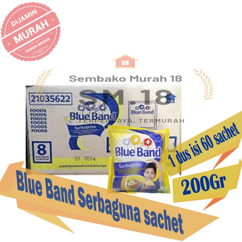 BLUEBAND MENTEGA SACHET 200gr SERBAGUNA GROSIR TERMURAH PER DUS isi 60S