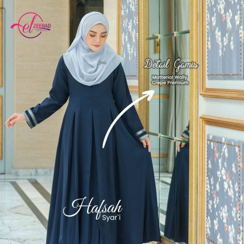 Gamis Hafsah Dress by Elzeebad | busui friendly | bahan wollycrepe