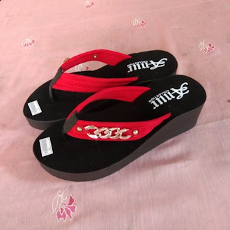 ANUR-sandal anak perempuan wedges spon capit rantai tinggi 4 cm