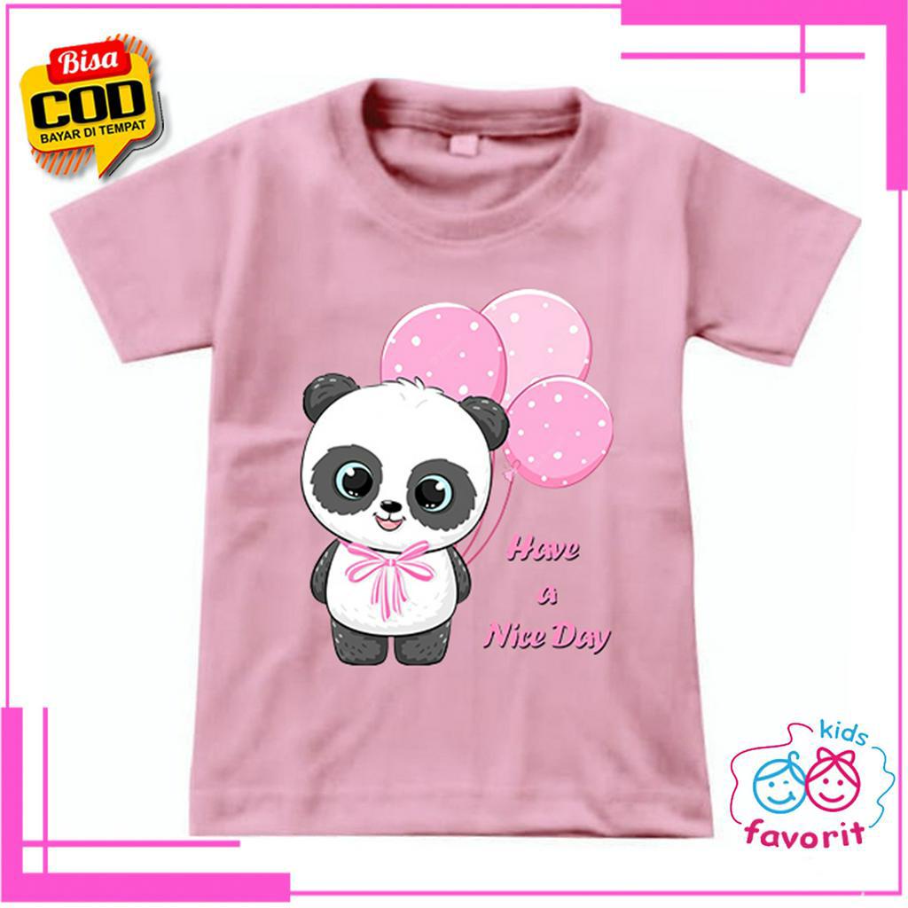 KAOS ANAK PEREMPUAN MOTIF PANDA LENGAN PENDEK SIZE 1 TAHUN - 10 TAHUN