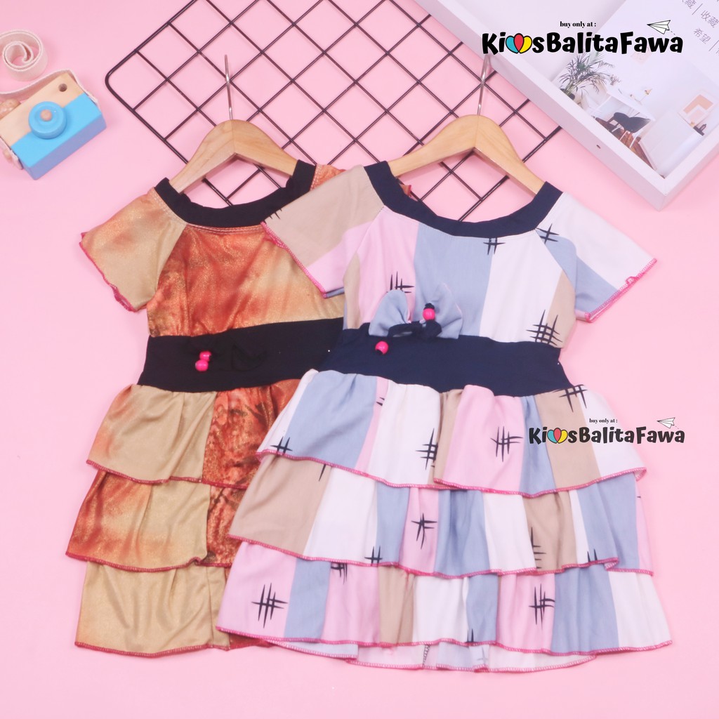 Dress Nayla uk 1-2 Tahun / Dres Anak Perempuan Cewek Baju Motif Murah Casual Pesta Kensi