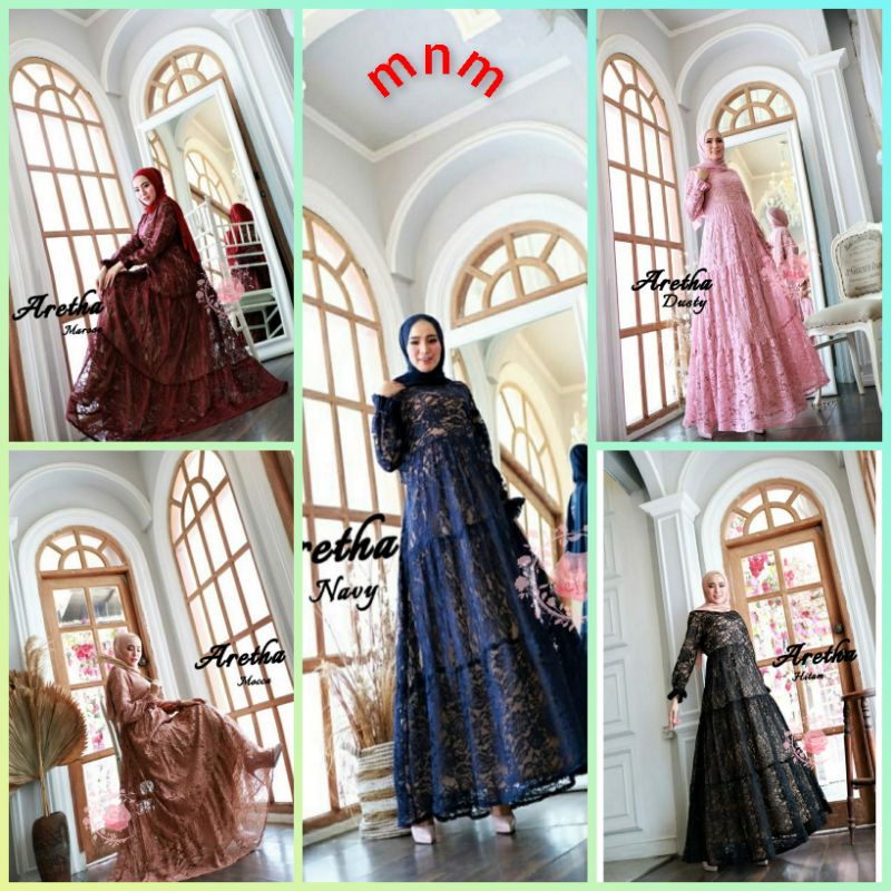gamis brokat terbaru mewah remaja pesta jumbo muslimah elegan wanita floreta maxi dress baju kondang