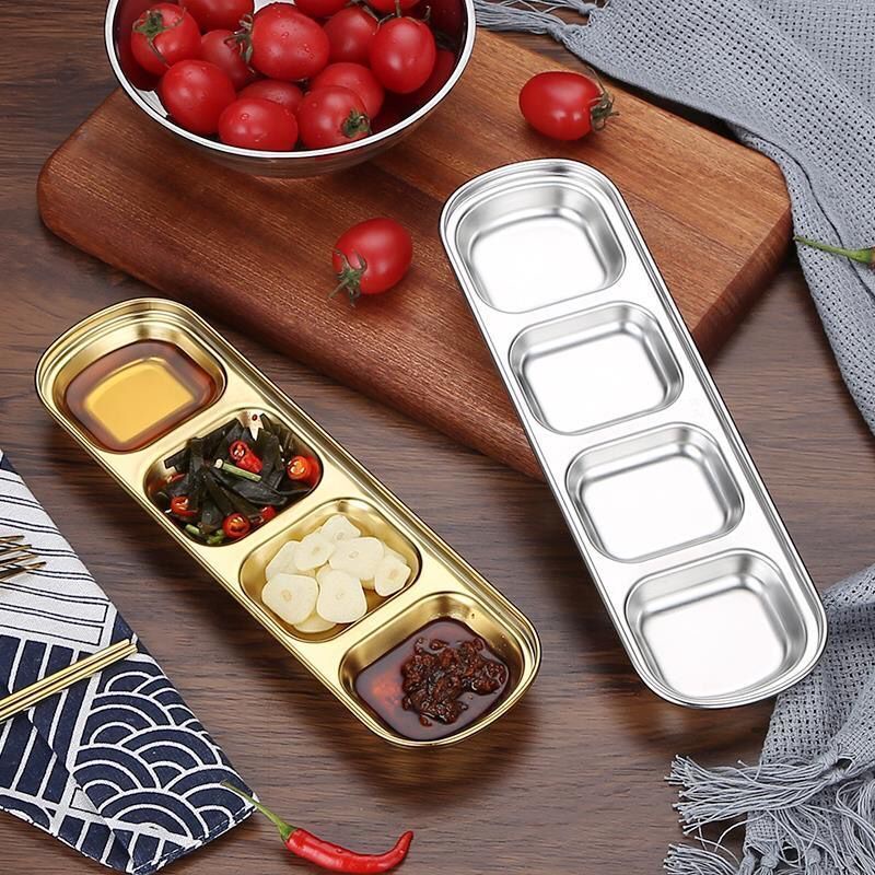 Mangkok Saus / Cuka / BBQ Multi Grid Bahan 304 Stainless Steel Gaya Korea Untuk Peralatan Makan Dapur