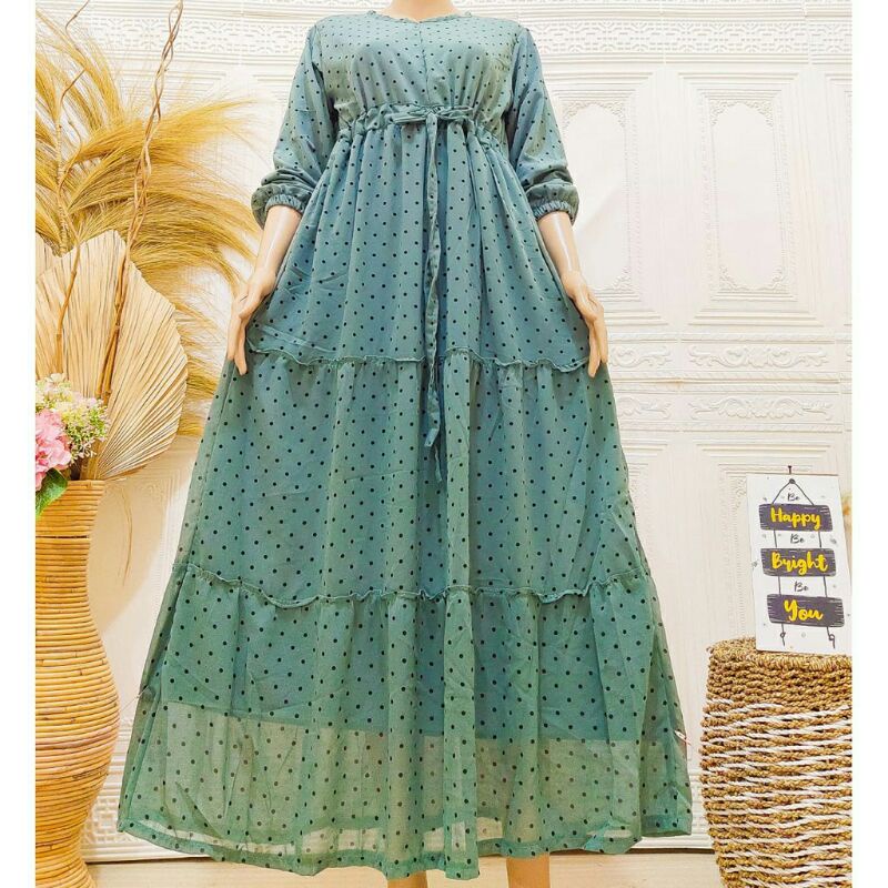 Gamis muslimah polkadot terlaris gamis ceruty