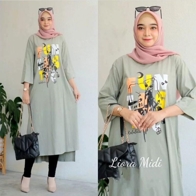 Liora midi/midi dress terlaris kaos viral bahan combed 20s