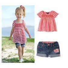 Baju Setelan Anak Perempuan Kotak Kotak Merah Impor