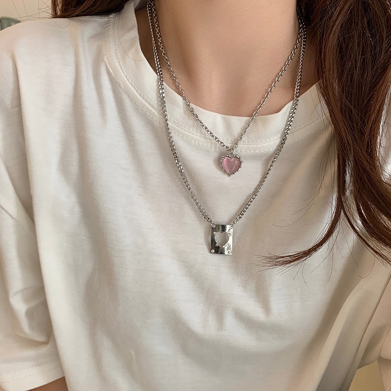 Jepang dan Korea gaya Cinta crystal double-layer kalung untuk wanita ins gaya dingin niche desain ho