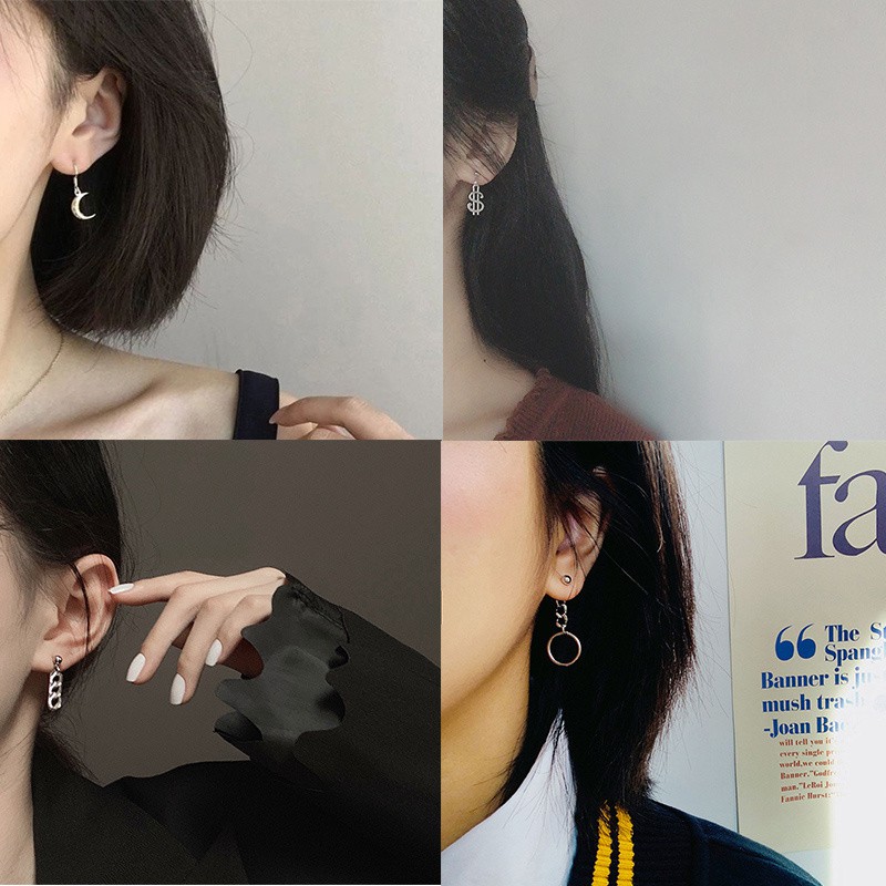 [ACKER] Sederhana Hip-Hop Cross Back Button Anting Pejantan Rantai Kecil Terintegrasi Untuk Pria Dan Wanita