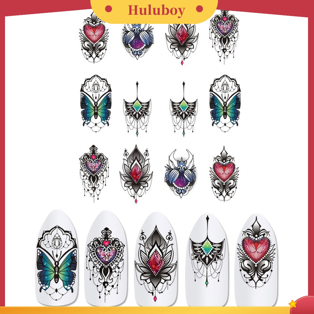 Huluboy Huluboy♡ Butterfly Stiker Decal Transfer Air Motif Kupu-Kupu / Kelopak Bunga Untuk Manicure