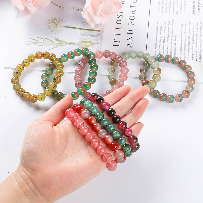 10mm Cracked Stone Charm Colorful Jade Bracelet Women Popcorn Crystal Bracelets