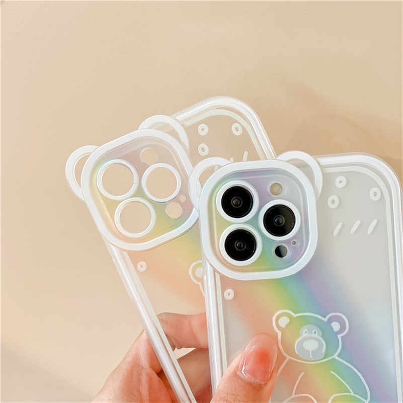 Soft Case Silikon Motif Kartun Beruang Pelangi Untuk iPhone 13 12 11 Pro Max X Xr Xs Max SE 2020 8 7 6 6s Plus