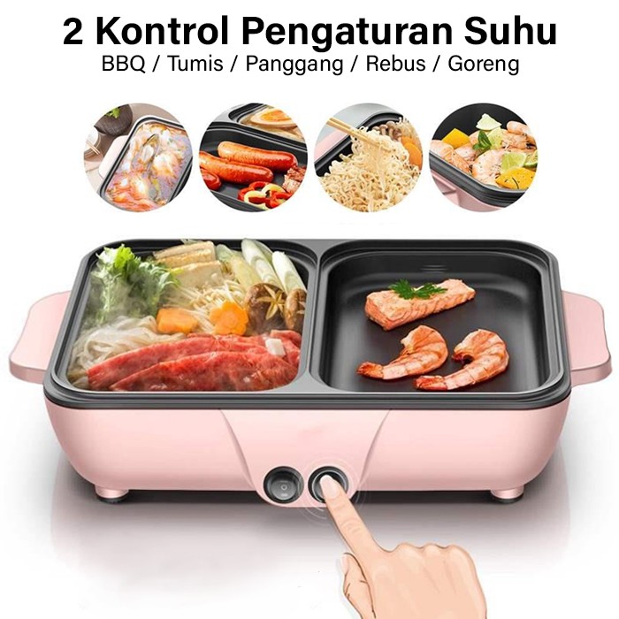GM Bear BBQ Grill Pan Steamboat 2 in 1 Elektrik 1228- Denki Shabu Hotpot BBQ Grill Electric-2