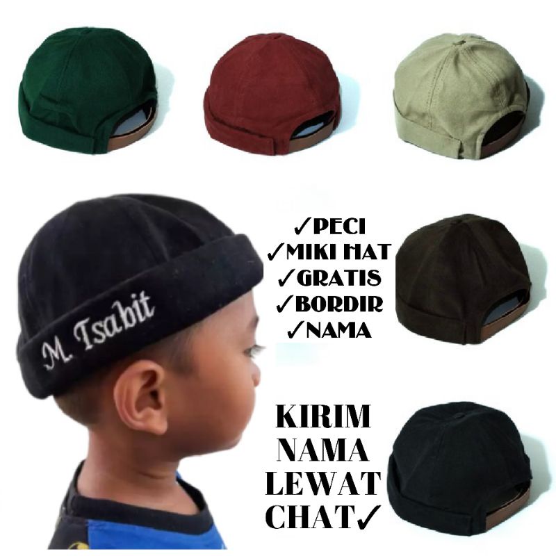 Topi Anak Miki Hat Gratis Bordir Nama/ Peci Anak Miki Hat Free Bordir Nama