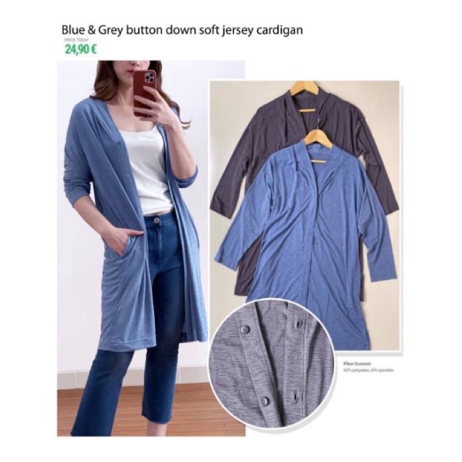 Uniqlo blue, grey n navy button jersey cardigan