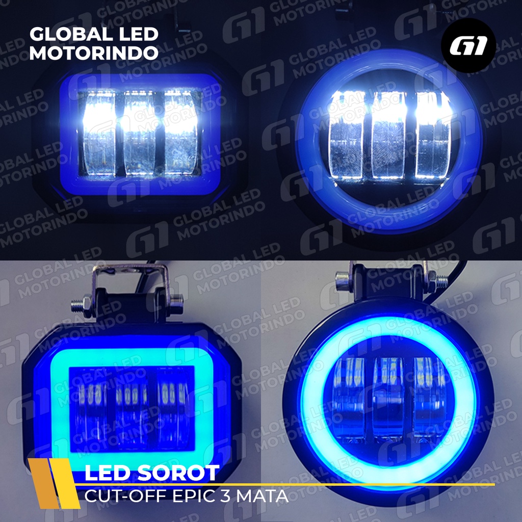 [WERACE] LAMPU SOROT / TEMBAK 3 MATA / LENSA CUT OFF / LAMPU LEBAR K30 30 WATT12VOLT RING BIRU/MERAH KOTAK / BULAT