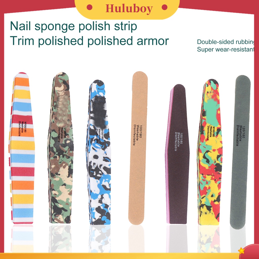 Huluboy Huluboy♡ Alat Kikir Kuku Dua Sisi Bahan Spons Pasir Dapat Digunakan Kembali Untuk Manicure Nail Art