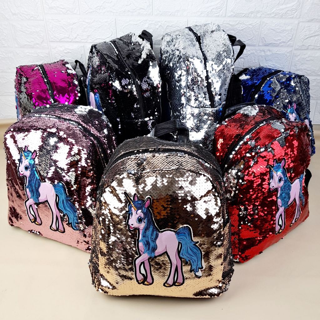 Tas Ransel Usap Anak TK SD Paud Manik Sequin Bling Bling Karakter Import TAS106