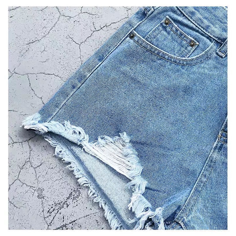 【Promo】Blue celana jeans pendek wanita hot pants jeans ripped kakinian dewasa high waist hitam santai cewek