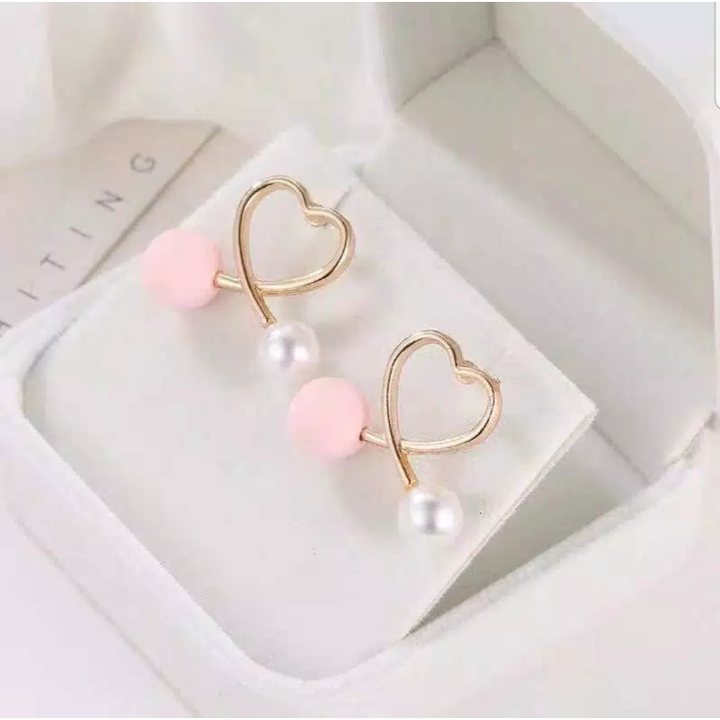 ANTING HEART PEARL KOREA / ANTING FASHION MURAH / ANTING LOVE WANITA