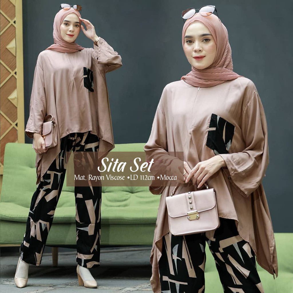 One set Rayon Viscose Busui Ld 100 - 110 Motif Kekinian-SITA SET MOCALD112