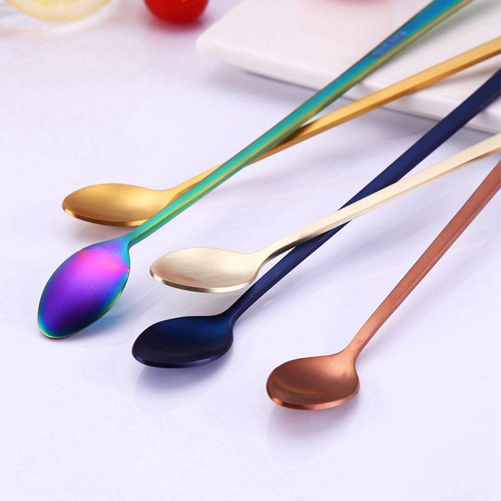 [Elegan] Sendok Aduk Stainless Steel Colorful Es Krim Kopi Dessert Tableware