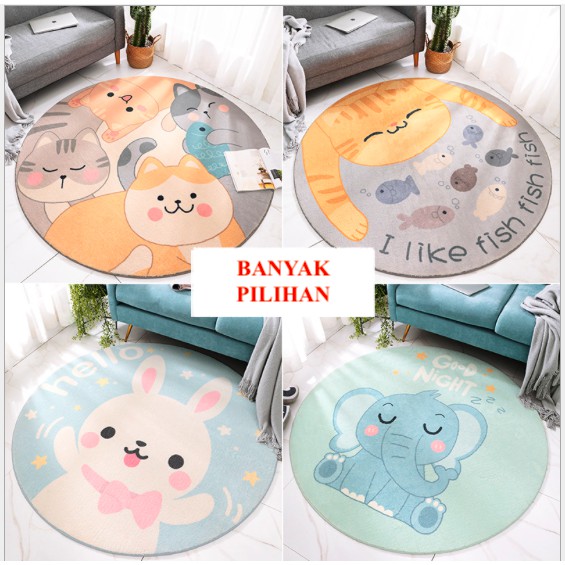 KARPET BULU BULAT MODERN MINIMALIS LUCU KOREA DIAMETER 100CM