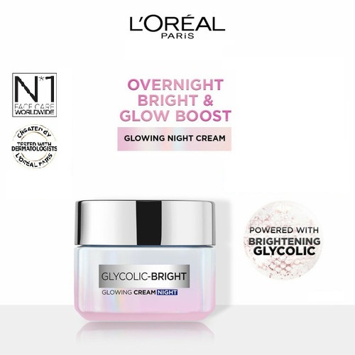 L'OREAL PARIS Glycolic Bright Glowing Night Cream | Krim Malam Loreal - 15 ML