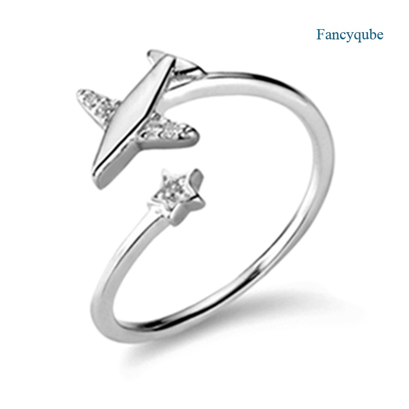 Fancyqube Cincin 925 Sterling Silver Model Terbuka Desain Pesawat 100% Murni Untuk Hadiah Teman