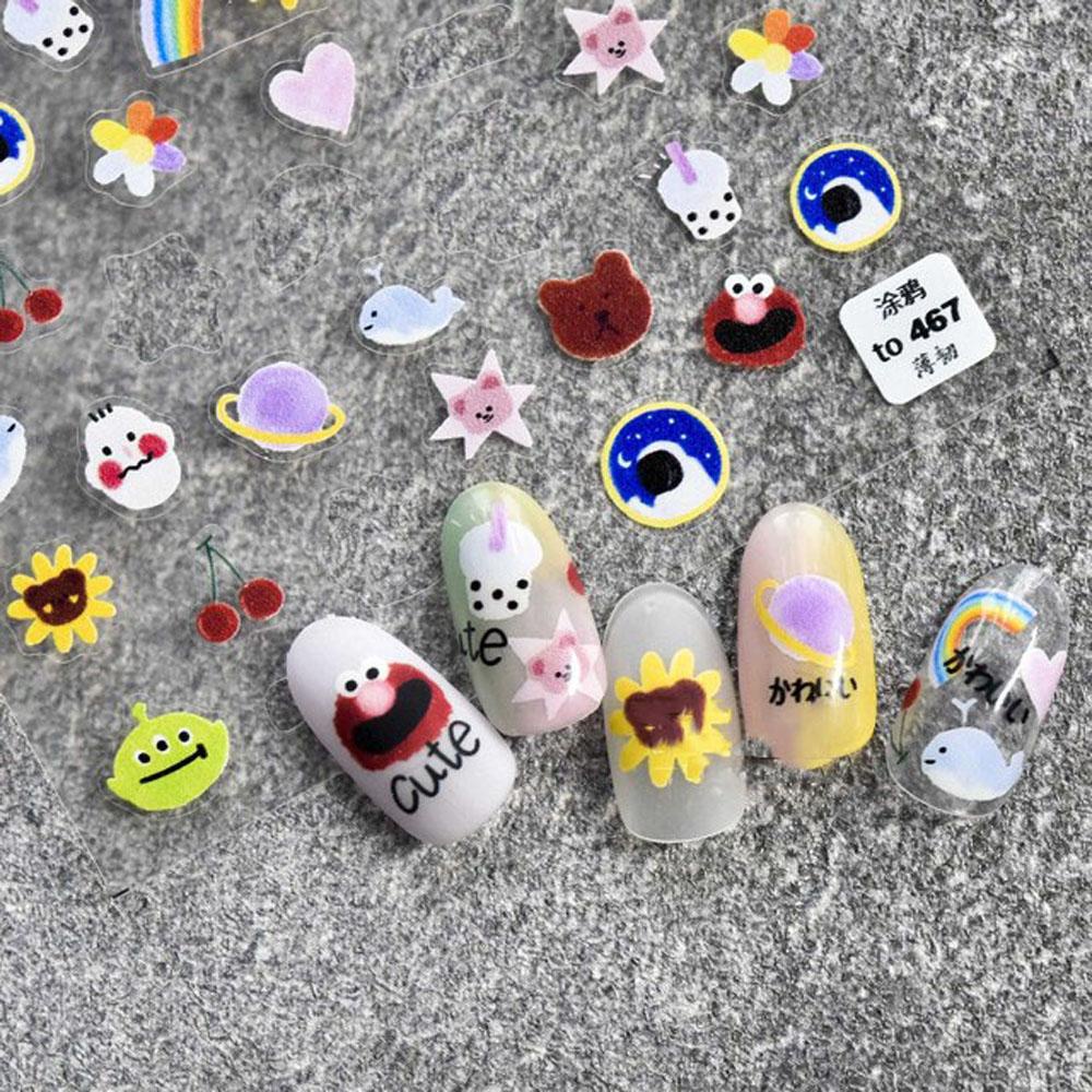 Mxbeauty 3D Kuku Stiker Salon Bunga 5D Tipis Tangguh Dekorasi Kuku Beruang Hati Es Krim Aimo Bert Sunny Elmo Self-Adhesive Decal