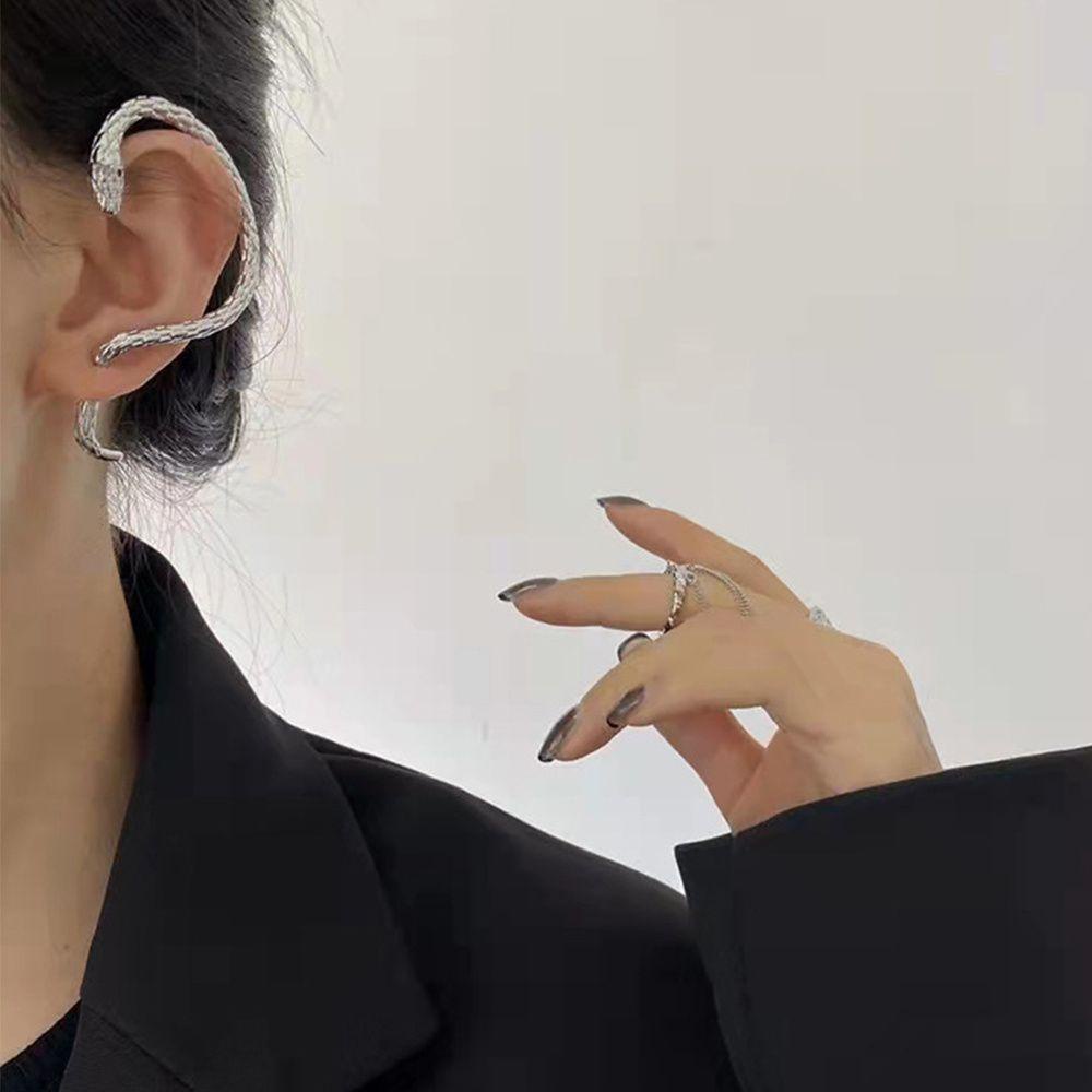 TOP Punk Anting Wanita Pria Berliku Bending Eardrop Ular Styling Telinga Klip