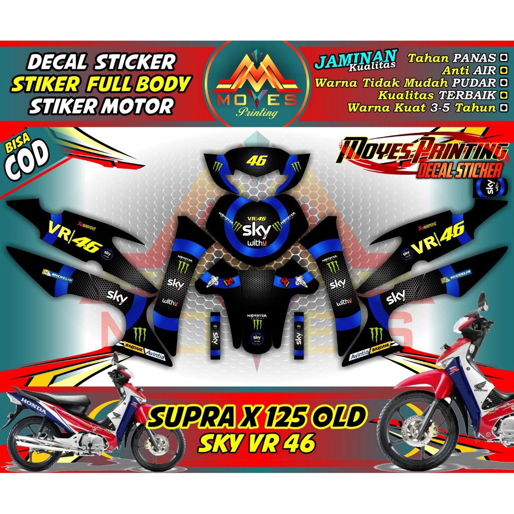 Decal Stiker Supra X 125 Old Motif SKY VR 46 Sticker Fullbody Honda Supra X 125 Old