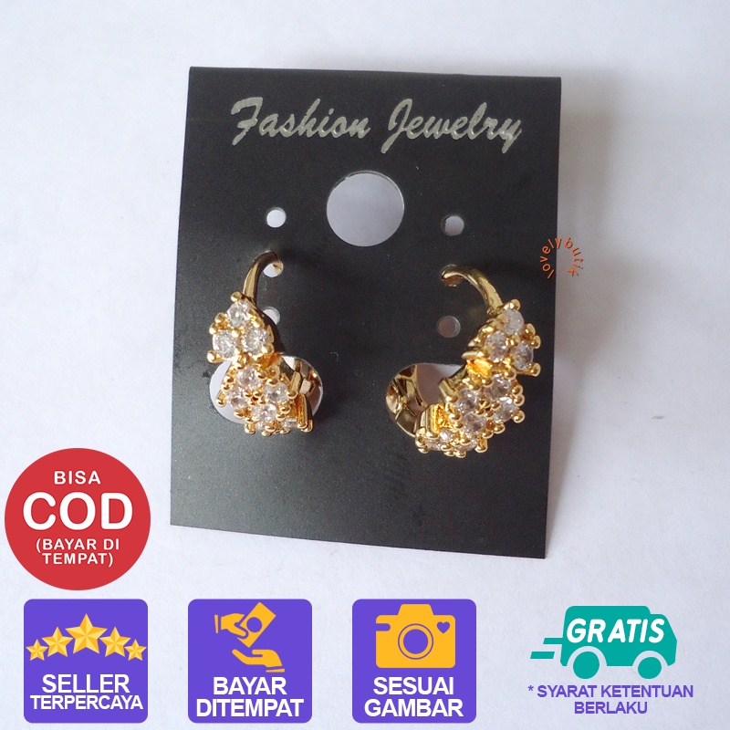 Lovelybutik - Anting Jepit Xuping Wanita Dewasa Anti Karat Lapis Emas Model Bunga Permata