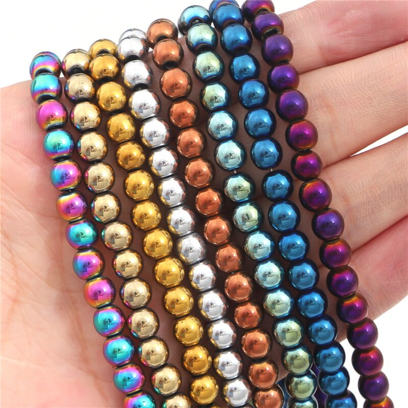 Manik-Manik Batu Hematite Bulat Ukuran 2 / 3 / 4 / 6mm Warna Silver / Gold Untuk Membuat Perhiasan Diy