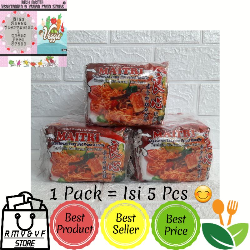 Mie Maitri / Mie Instan Vegetarian Vegan Mie Goreng Extra Pedas / Hot [ 5 Pcs ]